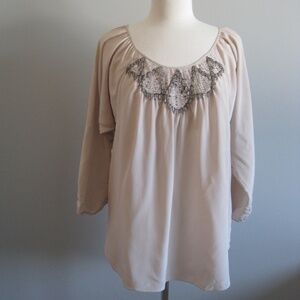 Rebecca Taylor Beige Blouse with Sequin Detail